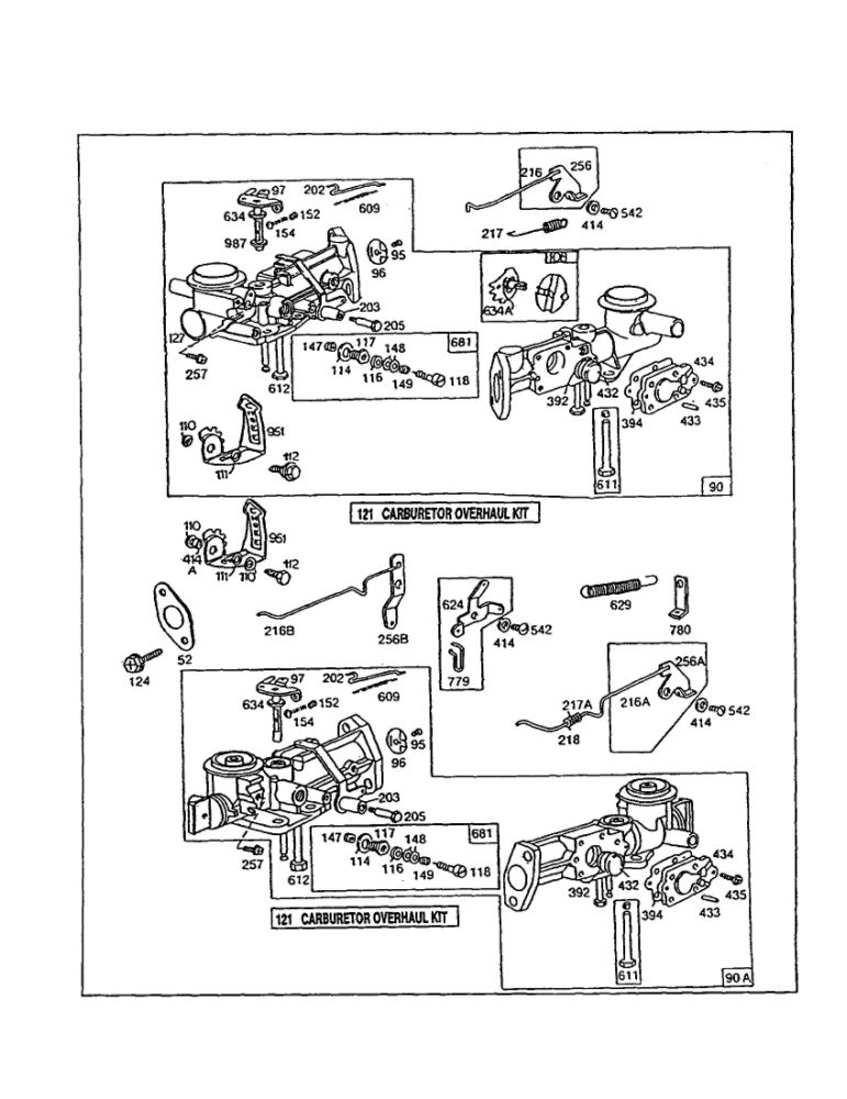 Carburetor Diagram and Parts List for 130200-130299 1535-1543 Briggs and Stratton Engine